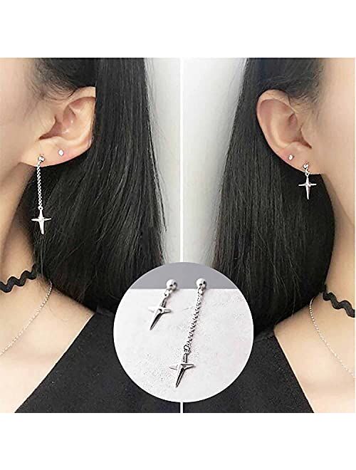 HZJCC Asymmetric Cross drop earring for women men White gold plated chain long earring geometry jewelry