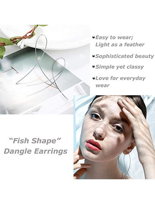 Jstyle 8Pairs Stainless Steel Curved Threader Earrings for Women Drop Dangle Tassel Chain Earrings Set Lightweight