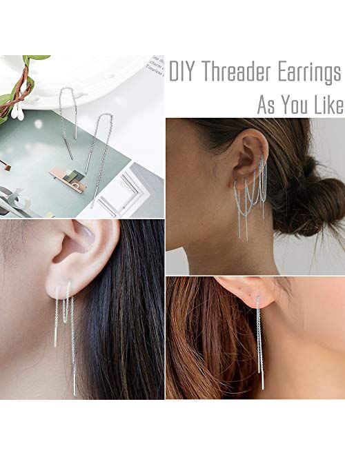 Jstyle 8Pairs Stainless Steel Curved Threader Earrings for Women Drop Dangle Tassel Chain Earrings Set Lightweight