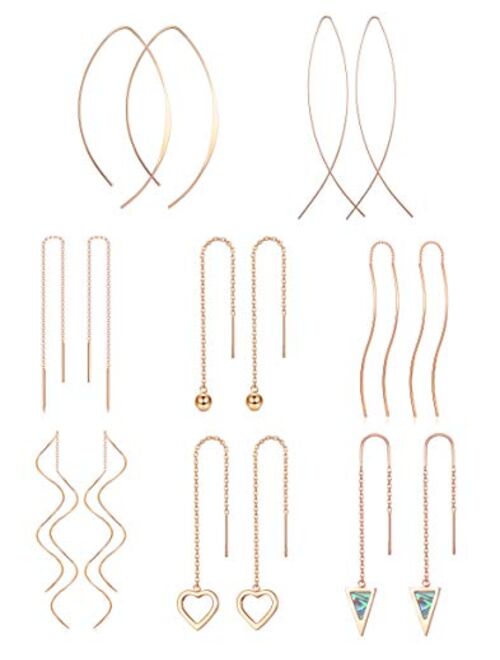 Jstyle 8Pairs Stainless Steel Curved Threader Earrings for Women Drop Dangle Tassel Chain Earrings Set Lightweight