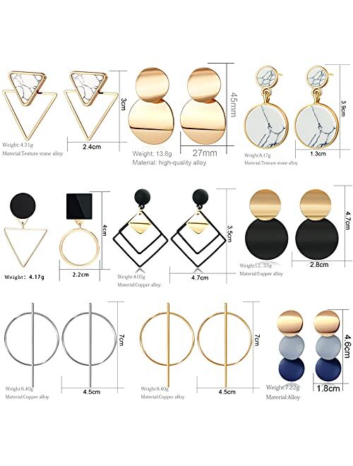 CHANBO 9 Pairs Statement Earrings for Women Korean Drop Earrings Statement Geometric Earrings Set Jewelry Gifts