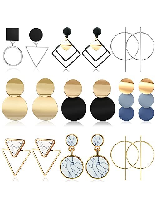 CHANBO 9 Pairs Statement Earrings for Women Korean Drop Earrings Statement Geometric Earrings Set Jewelry Gifts