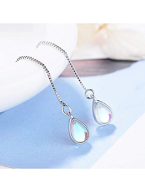 Msecvoi Elegant 925 Sterling Silver Drop Earrings Colorful Droplet Dangle Threader Earrings For Women