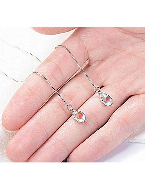 Msecvoi Elegant 925 Sterling Silver Drop Earrings Colorful Droplet Dangle Threader Earrings For Women