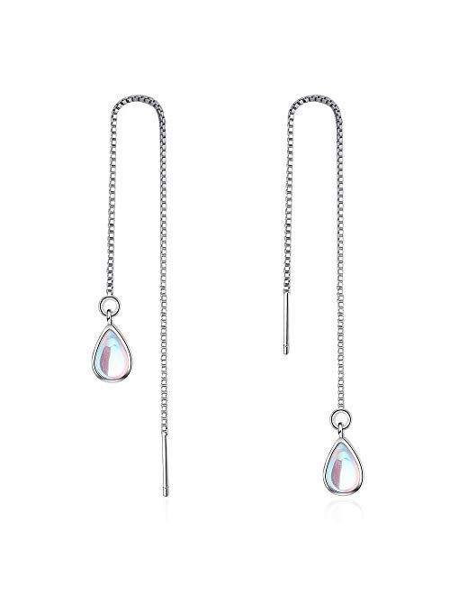 Msecvoi Elegant 925 Sterling Silver Drop Earrings Colorful Droplet Dangle Threader Earrings For Women