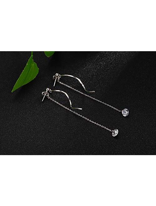 SLUYNZ 925 Sterling Silver Droplet Dangle Earrings for Women Teen Girls Long Tassel Earrings Chain (CZ Droplet Earrings)