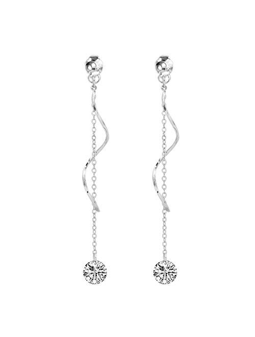 SLUYNZ 925 Sterling Silver Droplet Dangle Earrings for Women Teen Girls Long Tassel Earrings Chain (CZ Droplet Earrings)