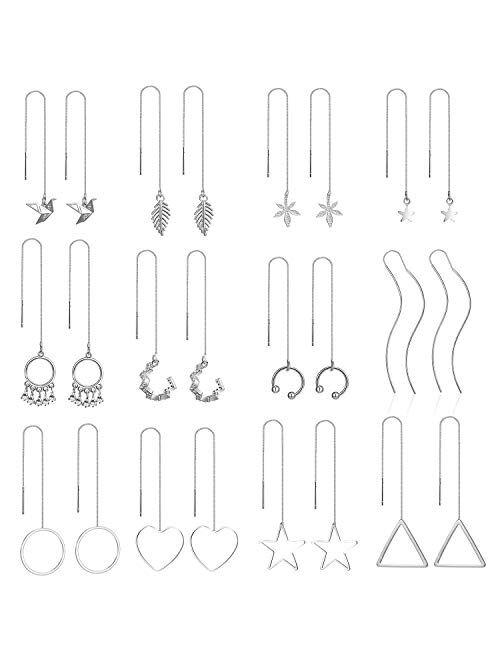 Tamhoo 12 Pairs Threader Earrings Set for Women-Long Chain Earrings for Women Fashion-Womens Hypoallergenic Dangle Earrings Cartilage Earring Cuff Earrings