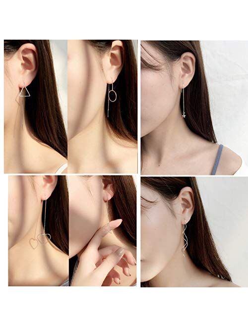 Tamhoo 12 Pairs Threader Earrings Set for Women-Long Chain Earrings for Women Fashion-Womens Hypoallergenic Dangle Earrings Cartilage Earring Cuff Earrings