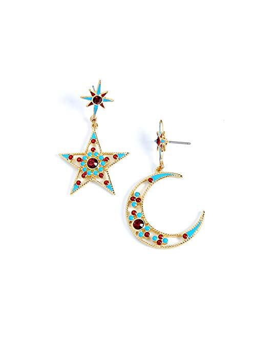 Furongwang Original Cloud Moon Planet Star Creative Long tassels Dangle Earrings 18K Gold Plated Asymmetrical AB Earrings For Women Girls