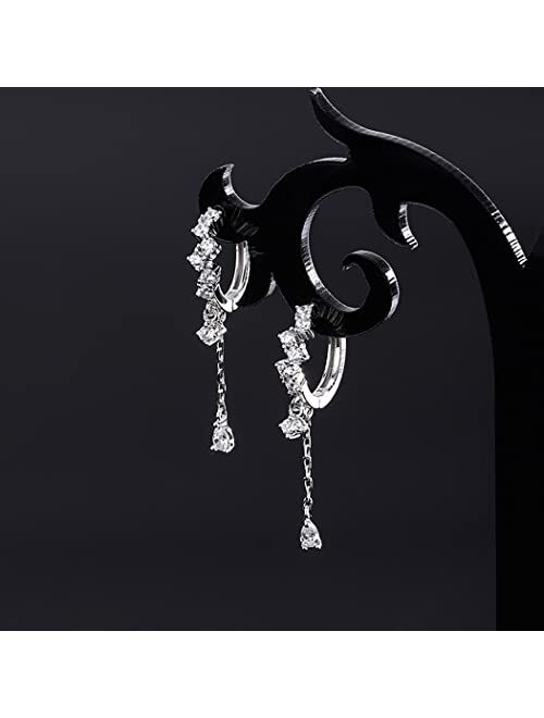 SLUYNZ 925 Sterling Silver CZ Hoop Earrings Dangle for Women Teen Girls Teardrop Huggie Earrings Drop Water Droplets Dangle Earrings Drop