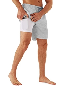 URBEST Men's Swim Trunks with Compression Liner Quick Dry Beach Shorts with Pockets for Beach and Swimming