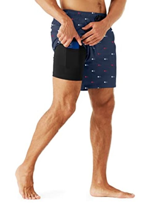 URBEST Men's Swim Trunks with Compression Liner Quick Dry Beach Shorts with Pockets for Beach and Swimming