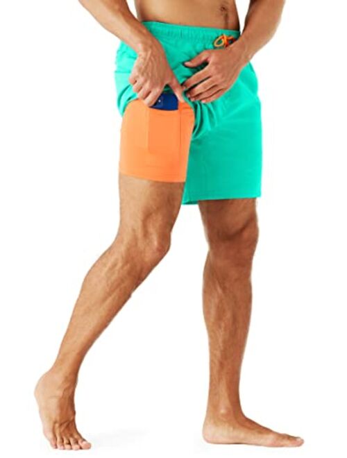 URBEST Men's Swim Trunks with Compression Liner Quick Dry Beach Shorts with Pockets for Beach and Swimming