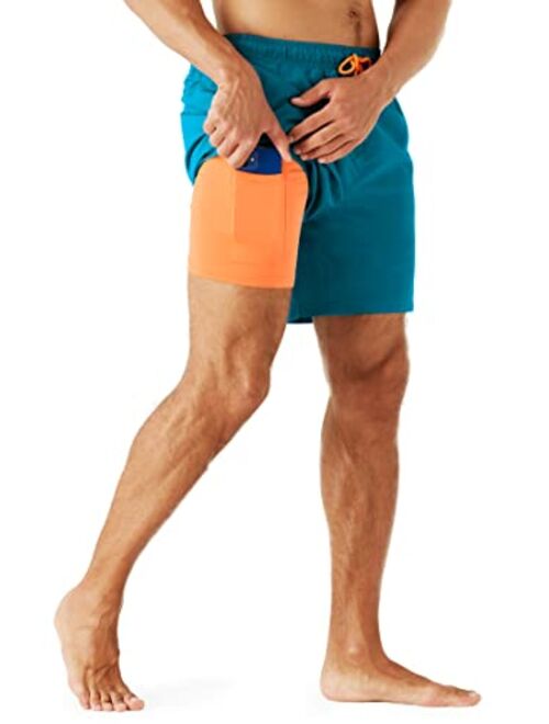 URBEST Men's Swim Trunks with Compression Liner Quick Dry Beach Shorts with Pockets for Beach and Swimming