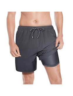 Milankerr Men Swim Trunks 7" Swim Shorts Bathing Suit with Compression Liner No Chafe 18-21 Inch Length Stretch