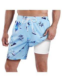 Milankerr Men Swim Trunks 7" Swim Shorts Bathing Suit with Compression Liner No Chafe 18-21 Inch Length Stretch