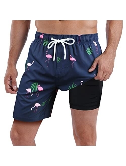 Milankerr Men Swim Trunks 7" Swim Shorts Bathing Suit with Compression Liner No Chafe 18-21 Inch Length Stretch