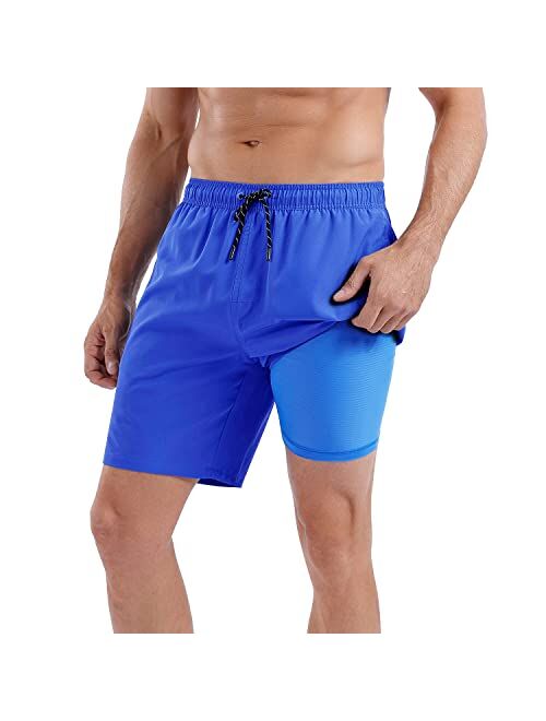 Milankerr Men Swim Trunks 7" Swim Shorts Bathing Suit with Compression Liner No Chafe 18-21 Inch Length Stretch