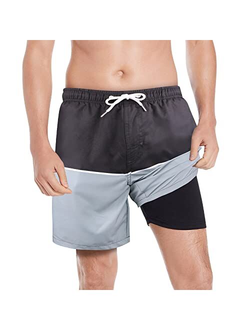 Milankerr Men Swim Trunks 7" Swim Shorts Bathing Suit with Compression Liner No Chafe 18-21 Inch Length Stretch