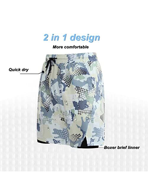 Anna & Eric Anti-Chafe Mens Swim Trunks Compression Liner Quick Dry Swimwear Swim Shorts with Boxer Brief Lined (S, Light Blue)