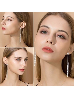 Watache Fashion Sterling Silver Bling Design Long Dangle Drop Hypoallergenic & Nickel Free Stud Drop Dangle Earrings Jewelry for Girls Women