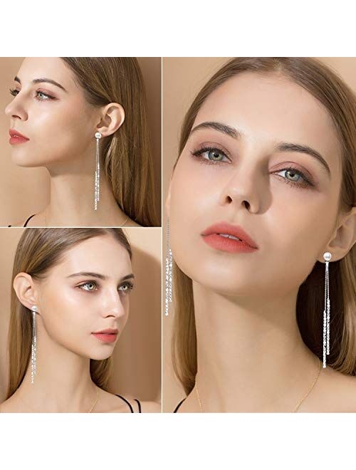 Watache Fashion Sterling Silver Bling Design Long Dangle Drop Hypoallergenic & Nickel Free Stud Drop Dangle Earrings Jewelry for Girls Women