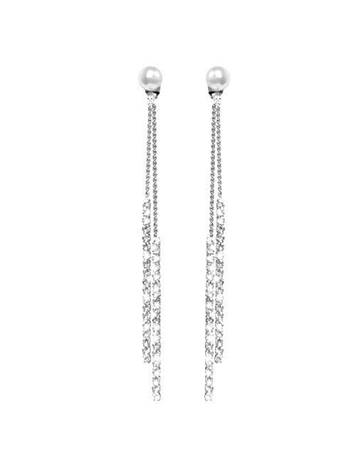 Watache Fashion Sterling Silver Bling Design Long Dangle Drop Hypoallergenic & Nickel Free Stud Drop Dangle Earrings Jewelry for Girls Women