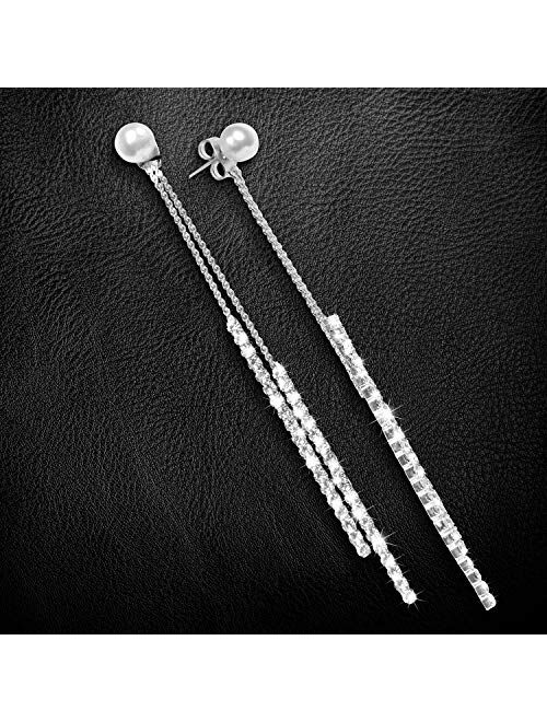 Watache Fashion Sterling Silver Bling Design Long Dangle Drop Hypoallergenic & Nickel Free Stud Drop Dangle Earrings Jewelry for Girls Women