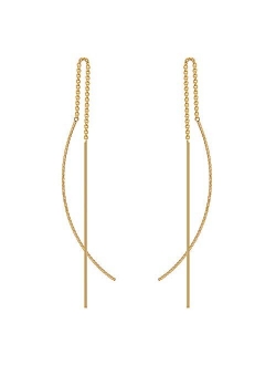 NOKMIT 14K Gold Threader Earrings Cruved Long Thin Wire Drop Dangle Earrings for Women Girls Lightweight Jewelry Gifts