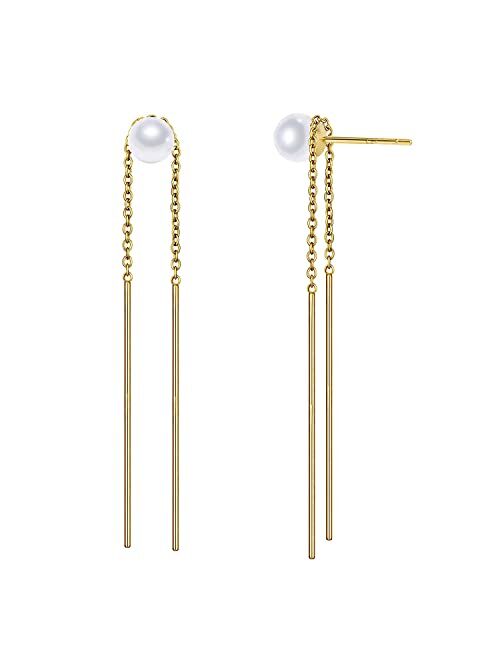 NOKMIT 14K Gold Threader Earrings Cruved Long Thin Wire Drop Dangle Earrings for Women Girls Lightweight Jewelry Gifts