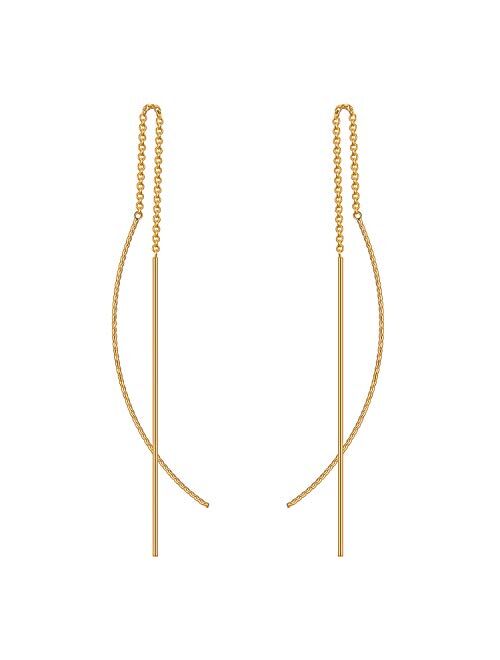 NOKMIT 14K Gold Threader Earrings Cruved Long Thin Wire Drop Dangle Earrings for Women Girls Lightweight Jewelry Gifts