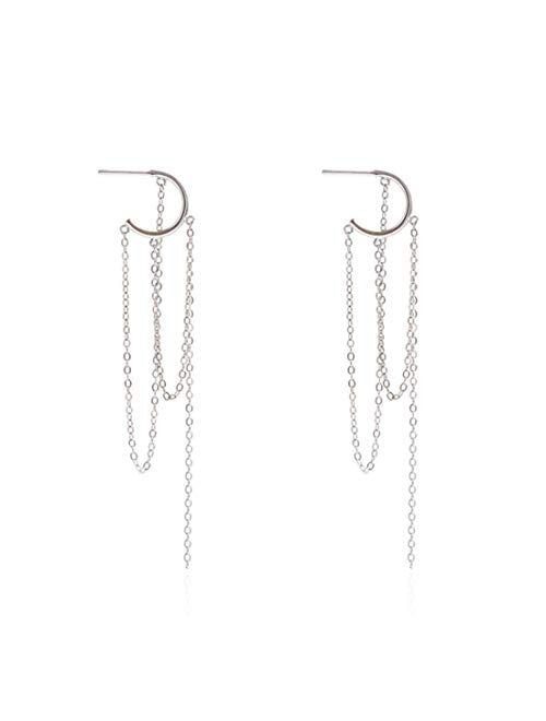 SLUYNZ 925 Sterling Silver Dangle Earrings Tassel Chain for Women Girls Long Earrings Huggie Studs Dangle Chain