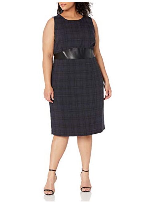 Kasper Women's Plus Size Plaid Rounded Waistband Seamed Princess Dress