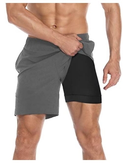 LRD Mens Athletic Workout Shorts with Compression Liner 7 inch Inseam