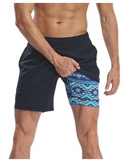 LRD Mens Athletic Workout Shorts with Compression Liner 7 inch Inseam