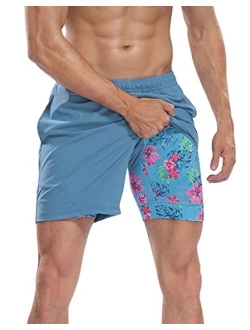 LRD Mens Athletic Workout Shorts with Compression Liner 7 inch Inseam