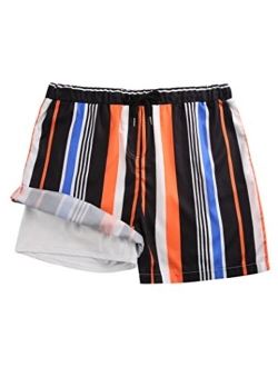 AI'MAGE Men's Swim Trunks Compression Liner Quick Dry Beach Board Swim Shorts Summer Striped Bathing Suits with Pockets