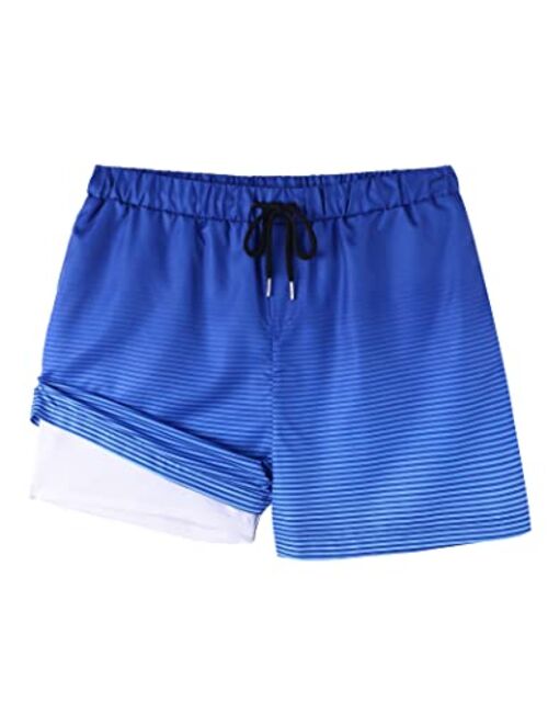 AI'MAGE Men's Swim Trunks Compression Liner Quick Dry Beach Board Swim Shorts Summer Striped Bathing Suits with Pockets