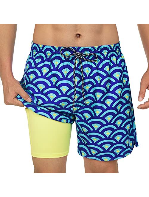 Cozople 5.5'' Men's Swim Trunks Compression Liner Swim Shorts Quick Dry Beach Bathing Suits Boxer Brief Lined Swimwear