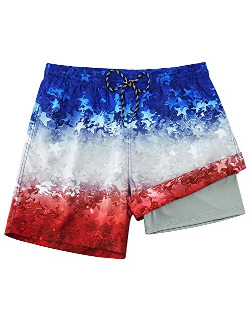 Cozople 5.5'' Men's Swim Trunks Compression Liner Swim Shorts Quick Dry Beach Bathing Suits Boxer Brief Lined Swimwear