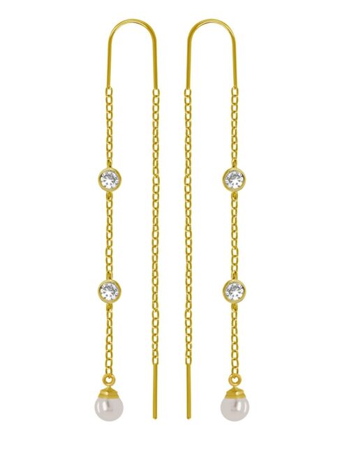 And Now This 18K Gold Plated Imitation Cubic Zirconia and Imitation Pearl Threader Earrings