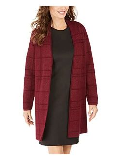 Women's Plaid Stitch Long Cardigan Sweater