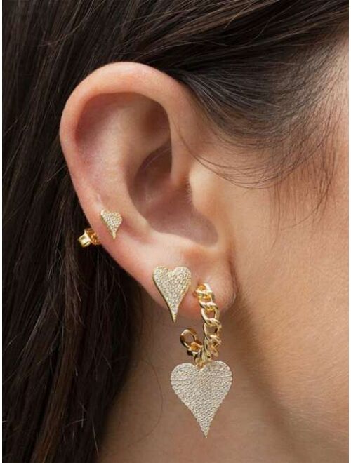 Shein 3pcs Zircon Heart Decor Earring