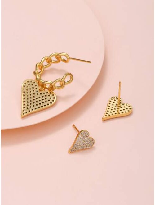 Shein 3pcs Zircon Heart Decor Earring