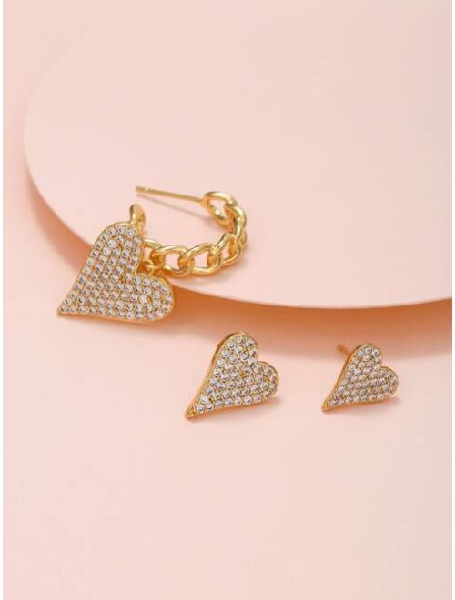 Shein 3pcs Zircon Heart Decor Earring