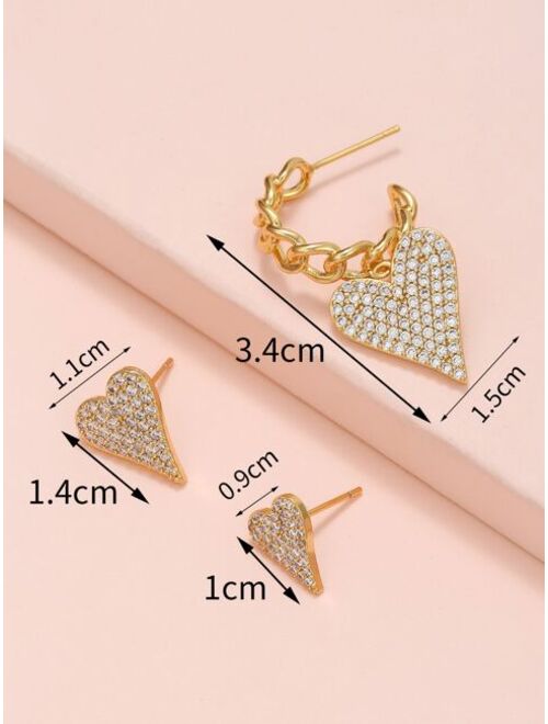 Shein 3pcs Zircon Heart Decor Earring