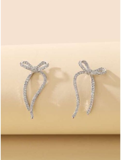 Shein Rhinestone Decor Bow Design Stud Earrings