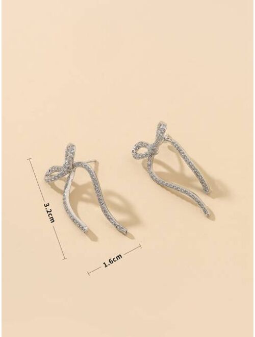 Shein Rhinestone Decor Bow Design Stud Earrings