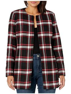 Women's Jewel Neck Plaid Twill Topper